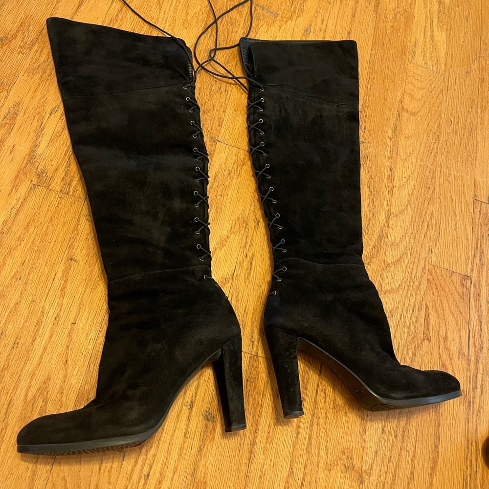 Stuart Weitzman Lace Me Up Suede Over The Knee Boots